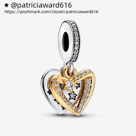 Pandora Shooting Star Hearts Double Dangle Charm - Picture 1 of 5
